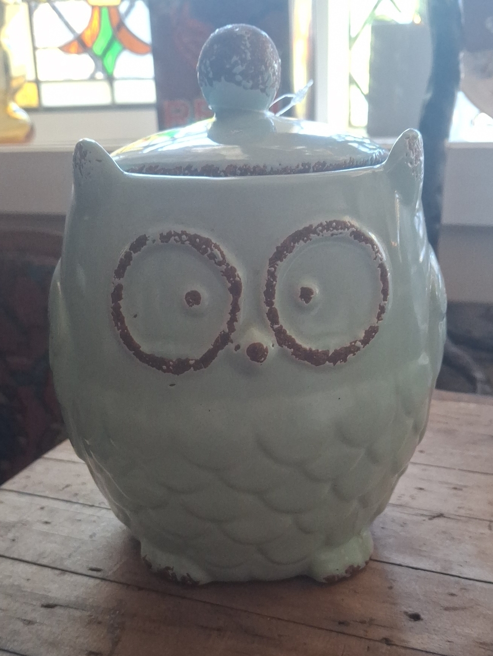 Ceramic Owl Canister in Pale Blue - Decorative Home Art
